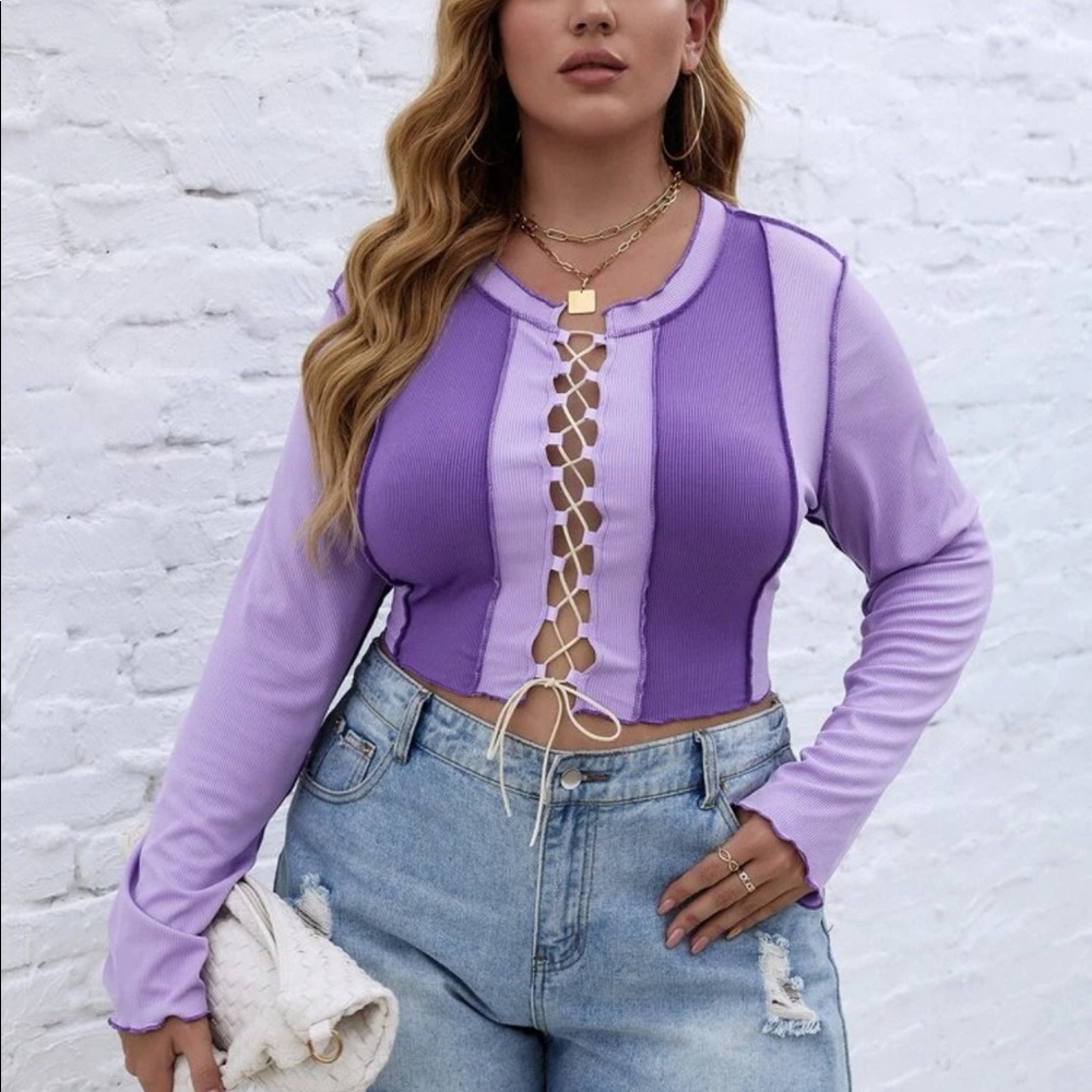 NWOT SHEIN - 2 tone lace up topstitching crop top - 1X